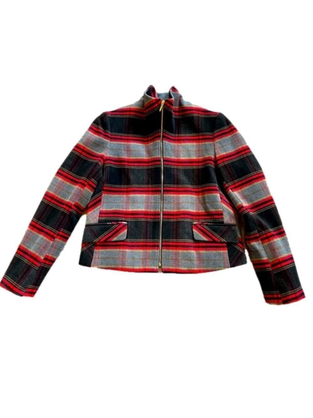 TRISTAN Plaid Fall Jacket with Gold Zipper, Size Medium